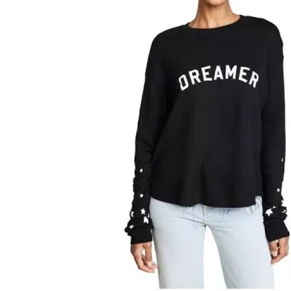 Spiritual Gangster Dreamer black long-sleeve top with stars on sleeves, size S - Picture 2 of 6